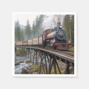 Vintage American Patriotic Train on a Trestle Napkin