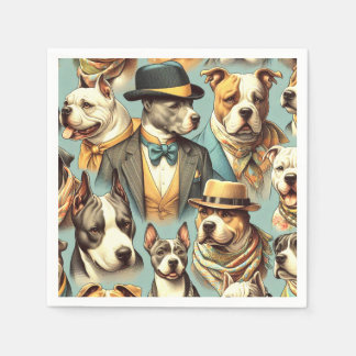 Vintage American Pit Bull Terrier Illustration Napkin