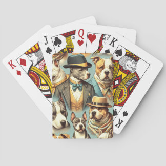 Vintage American Pit Bull Terrier Illustration Playing Cards