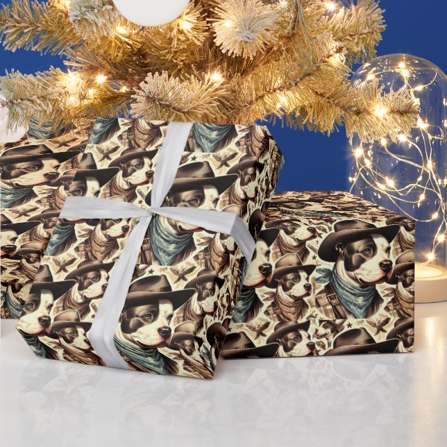 Vintage American Pit Bull Terrier Illustration Wrapping Paper (Holidays)