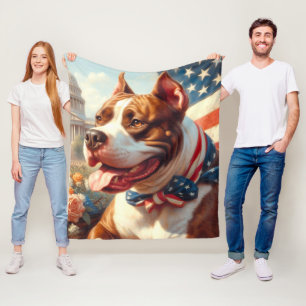 Vintage American Pit Bull Terrier Painting Fleece Blanket