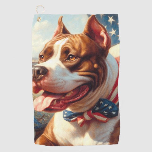 Vintage American Pit Bull Terrier Painting Golf Towel (Front)