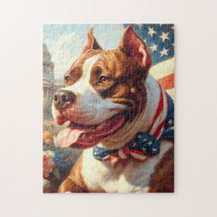 Vintage American Pit Bull Terrier Painting Jigsaw Puzzle