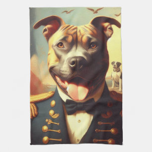 Vintage American Pit Bull Terrier Painting Kitchen Towel