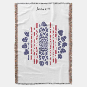 Vintage American Psychedelic Patriotic Hearts Throw Blanket