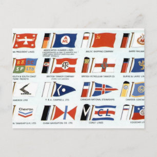 Vintage American Shipping Company House Flags Char Postcard