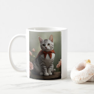 Vintage American Shorthair Kitten with Roses Coffee Mug