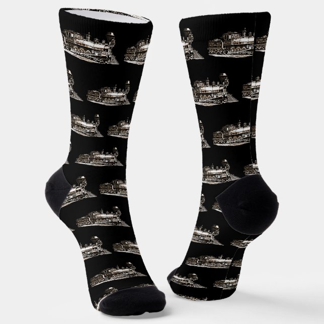Vintage American Steam Train Locomotive on Black Socks (Angled)