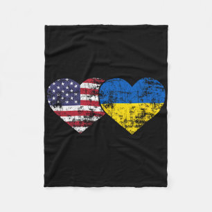 Vintage American Ukrainian Flags Hearts Love Usa U Fleece Blanket