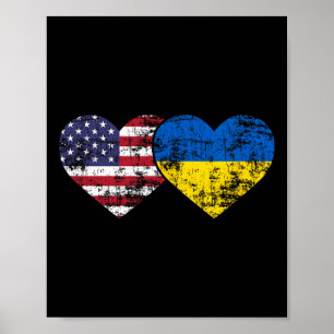 Vintage American Ukrainian Flags Hearts Love Usa U Poster
