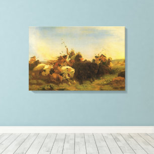 Vintage American West Art, Buffalo Hunt by Wimar Canvas Print