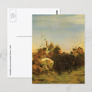 Vintage American West Art, Buffalo Hunt by Wimar Postcard