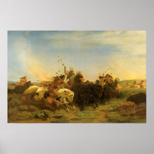 Vintage American West Art, Buffalo Hunt by Wimar Poster