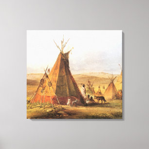 Vintage American West, Teepees on Plain by Bodmer Canvas Print