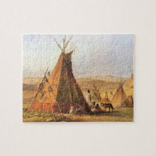 Vintage American West, Teepees on Plain by Bodmer Jigsaw Puzzle