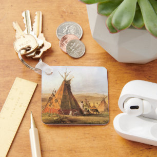 Vintage American West, Teepees on Plain by Bodmer Keychain