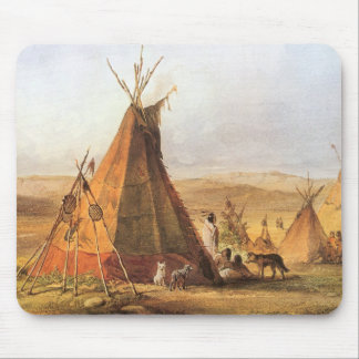 Vintage American West, Teepees on Plain by Bodmer Mouse Pad