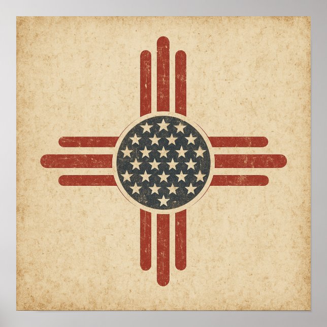 Vintage American Zia Symbol – Distressed Southwest Poster (Front)
