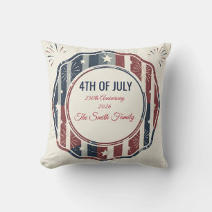 Vintage Americana 4th of July Patriotic Badge Throw Pillow