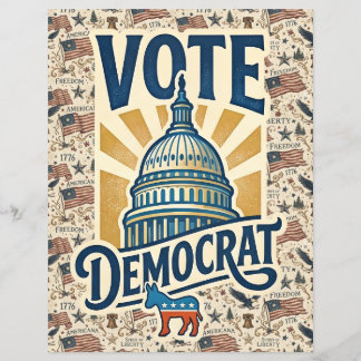 Vintage Americana Patriotic Folk Art Democrat Vote Flyer