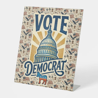 Vintage Americana Patriotic Folk Art Democrat Vote Pedestal Sign