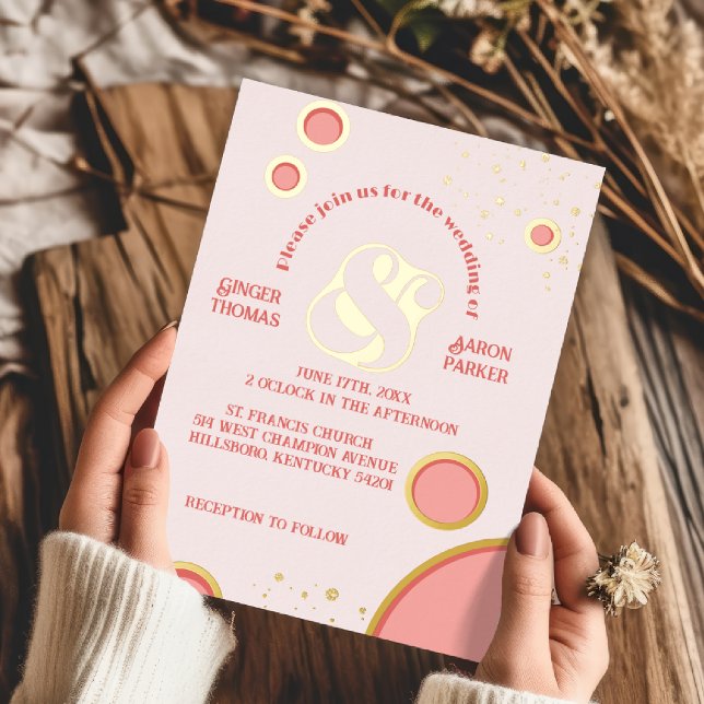 Vintage Ampersand Pink Circles Retro Wedding Gold (Creator Uploaded)