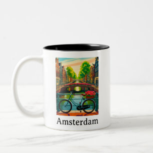 Vintage Amsterdam Holland Canal Retro Travel Two-Tone Coffee Mug