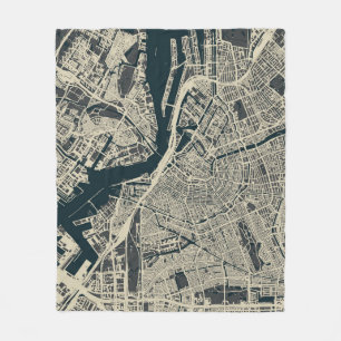 Vintage Amsterdam Map: Retro Minimalist Fleece Blanket