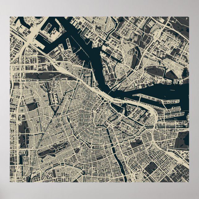 Vintage Amsterdam Map: Retro Minimalist Poster (Front)