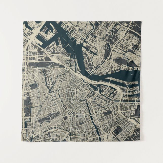 Vintage Amsterdam Map: Retro Minimalist Tapestry (Front)