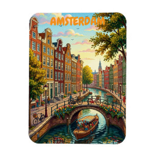 Vintage Amsterdam Netherlands - Colourful Canal Magnet