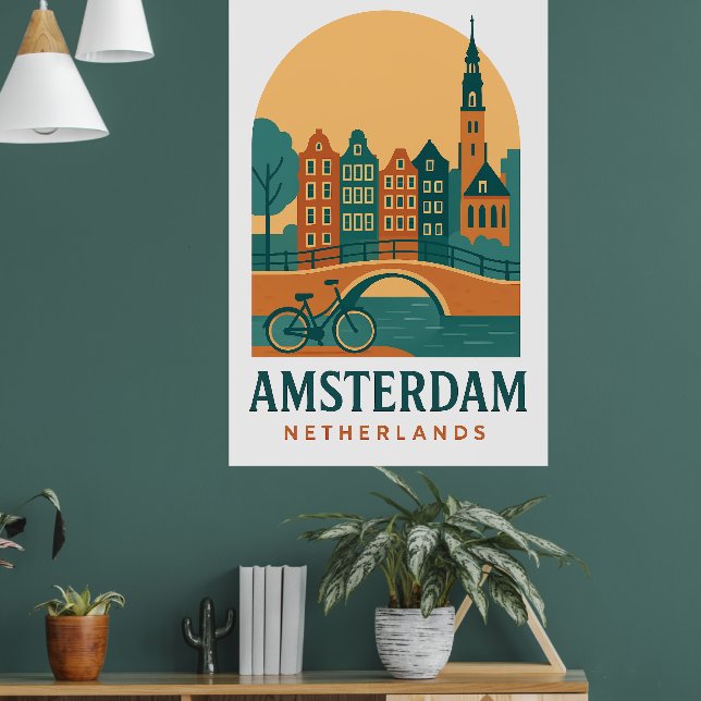 Vintage Amsterdam Netherlands Retro Travel Poster  (Living Room 1)