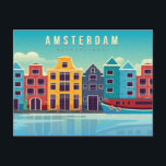 Vintage Amsterdam Netherlands Waterfront & Boat Postcard<br><div class="desc">Classic Vintage Amsterdam Netherlands Waterfront & Boat Postcard. This print features an illustrated view of an Amsterdam cityscape from the water. Remarkable design, stunningly perfect.</div>