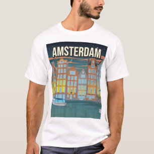 Vintage Amsterdam Travel Poster T-Shirt Night