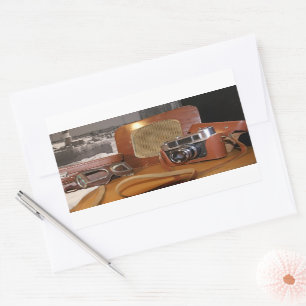 Vintage analogue camera in leather brown case sticker