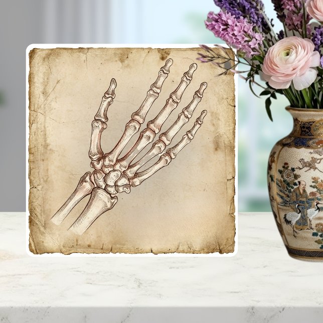 Vintage Anatomical Hand Bones Ink Drawing Sepia Tile (Creator Uploaded)