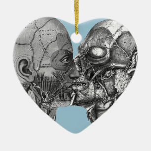 Vintage Anatomical Head kissing Ceramic Ornament