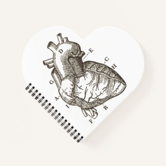 Vintage Anatomical Heart Drawing Heart Shaped Notebook
