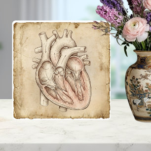 Vintage Anatomical Heart Ink Drawing Sepia Tile