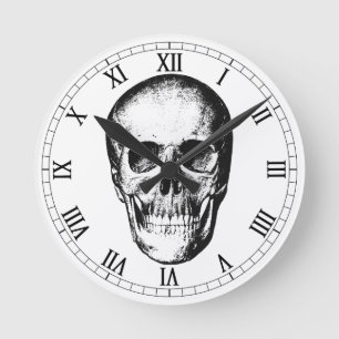 Vintage Anatomical Human Skull Illustration Round Clock