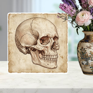 Vintage Anatomical Skull Ink Drawing Sepia Tile