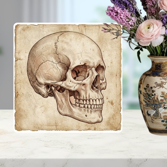 Vintage Anatomical Skull Ink Drawing Sepia Tile (Creator Uploaded)