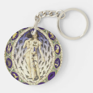 Vintage Anatomical Zodiac Signs Man Map Keychain