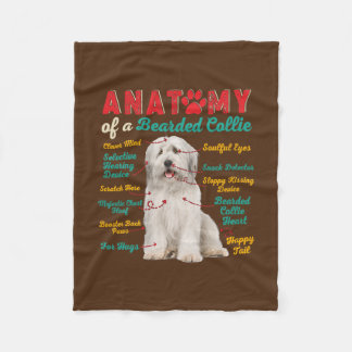 Vintage Anatomy Of A Bearded Collie Funny Dog Fleece Blanket