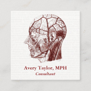 Vintage Anatomy QR Code Human Head V2 Square Business Card