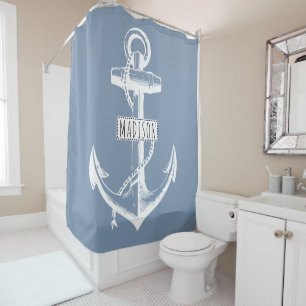 Vintage anchor and name on dusty blue nautical