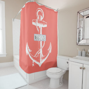 Vintage anchor and name on living coral nautical