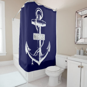 Vintage anchor and name on navy blue nautical