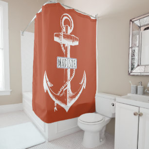 Vintage anchor and name on terracotta nautical
