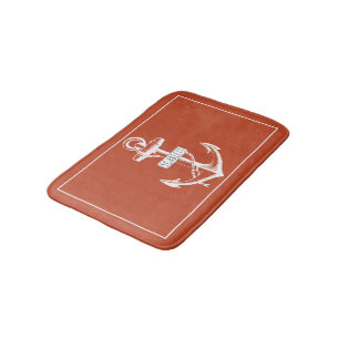 Vintage anchor frame terracotta nautical bath mat